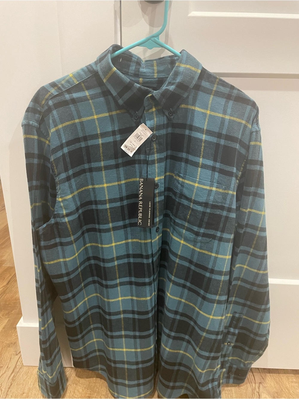 Banana Republic Teal and Yellow Plaid Button-Down Shirt
